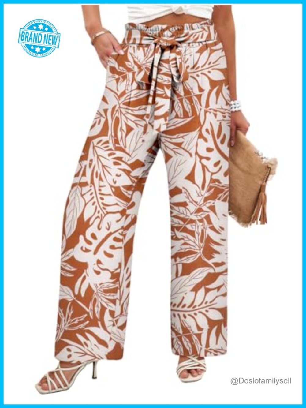 Wide Leg High Elastic Waist Flowy Trousers with Pockets